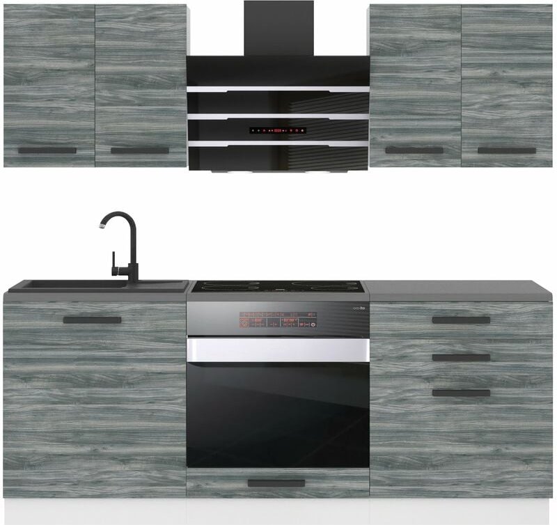 Belini Küchenzeile Küchenblock Mary - Küchenmöbel 180 cm Einbauküche Vollausstattung ohne Elektrogeräten mit Hängeschrän...