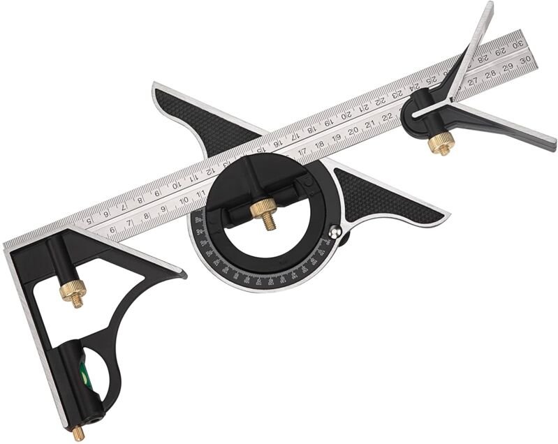 Csparkv - Metall-Kombi-Quadrat-Multifunktions-Zimmerei-Lineal, Kombinations-Winkellineal mit Wasserwaage, Winkelmesser, ...