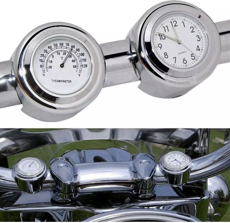 Thumbnail - 2 Stück (Bleichzeit + Bleichtemperatur) Motorrad-Uhr, Uhr, Motorrad-Thermometer, 22–25 mm, Lenkerhalterung, Zifferblatt,...