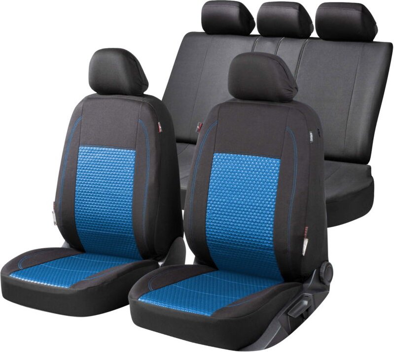 Walser - Autositzbezug zipp-it Premium Avignon, PKW-Schonbezüge Komplettset mit Reißverschluss-System schwarz/blau