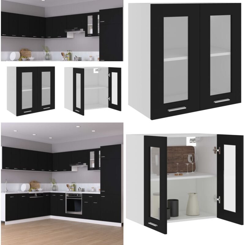 Hängeglasschrank Schwarz 60x31x60 cm Holzwerkstoff - Küchenregal - Wandhängeschrank - Glasschrank - Aufbewahrungsregale ...