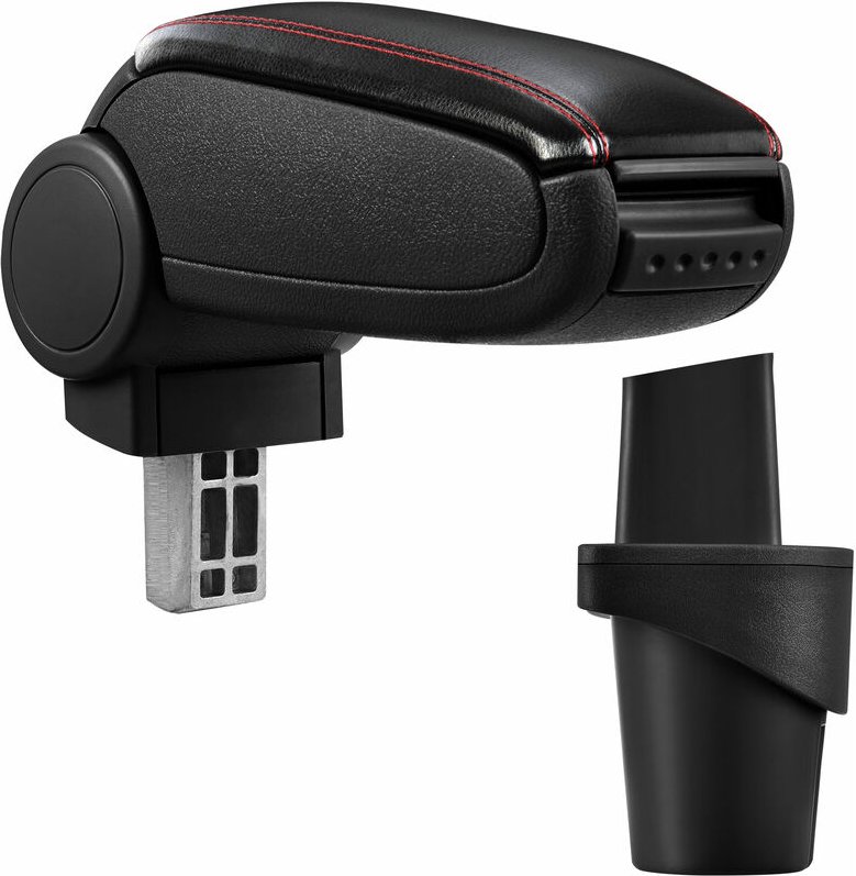 Pro.tec - Mittelarmlehne vw Touran Caddy mit Staufach Kunstleder Schwarz mit roten Nähten