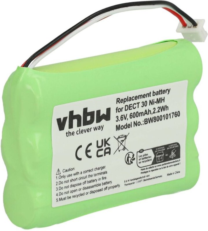 Vhbw - 1x Akku Ersatz für Agfeo 23NO09TT30, 84743411, AH-AAA600F für schnurlos Festnetz Telefon (600 mAh, 3,6 v, NiMH)