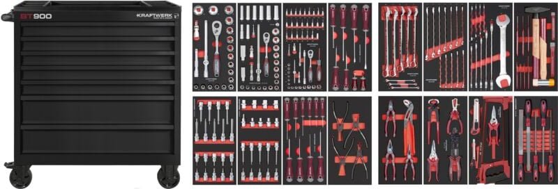 Kraftwerk - bt line Werkstattwagen BT900 7 Schubladen schwarz, 241-tlg.