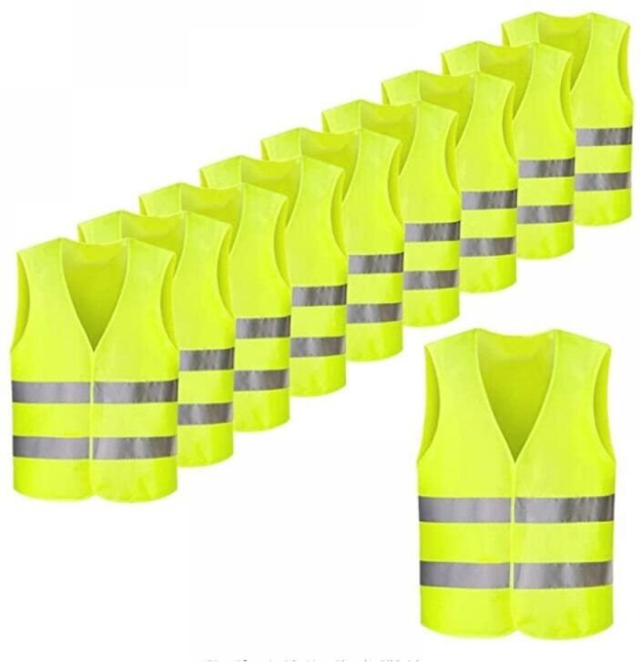 Seltene Perlen-Warnweste / gelbe Neon-Warnweste mit fluoreszierenden Streifen, 10 Stück