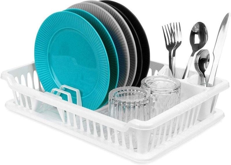 White dish rack with removable tray for easy cleaning