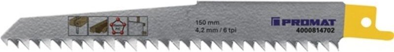 Säbelsägeblatt Länge 150 mm Breite 19 mm 4,2 mm Zahnteilung tpi 6 hcs/cv gefräst, geschränkt, schräg geschärft