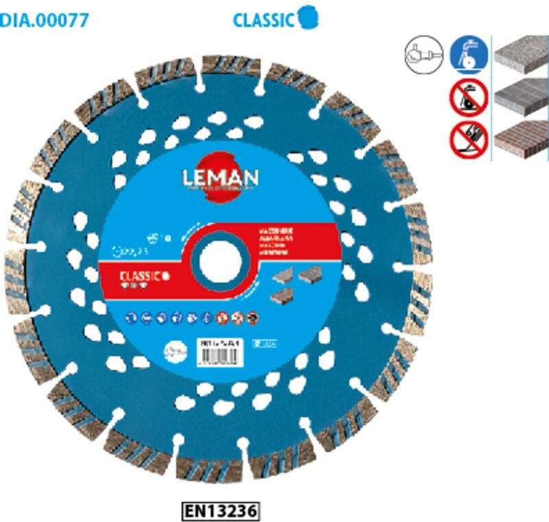 Segmentierte Diamanttrennscheibe - d. 125 x Al. 22.23 x Ht. 10 x Ep. 2.4 mm - Backstein, Quaderstein, Granit, Dachziegel...