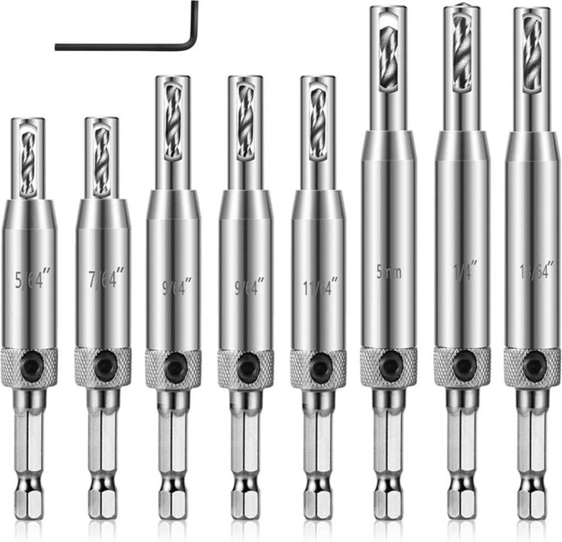 Qiedie - 9-teiliges Scharnierbohrer-Set, selbstzentrierender Bohrer aus Hochgeschwindigkeitsstahl für Holztüren, Schränk...