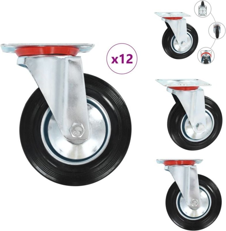 Thumbnail - 12 Stk. Lenkrollen 160 mm - Lenkrollen - Rollensatz - Industrierollen - Schwerlastrollen - Gummiräder