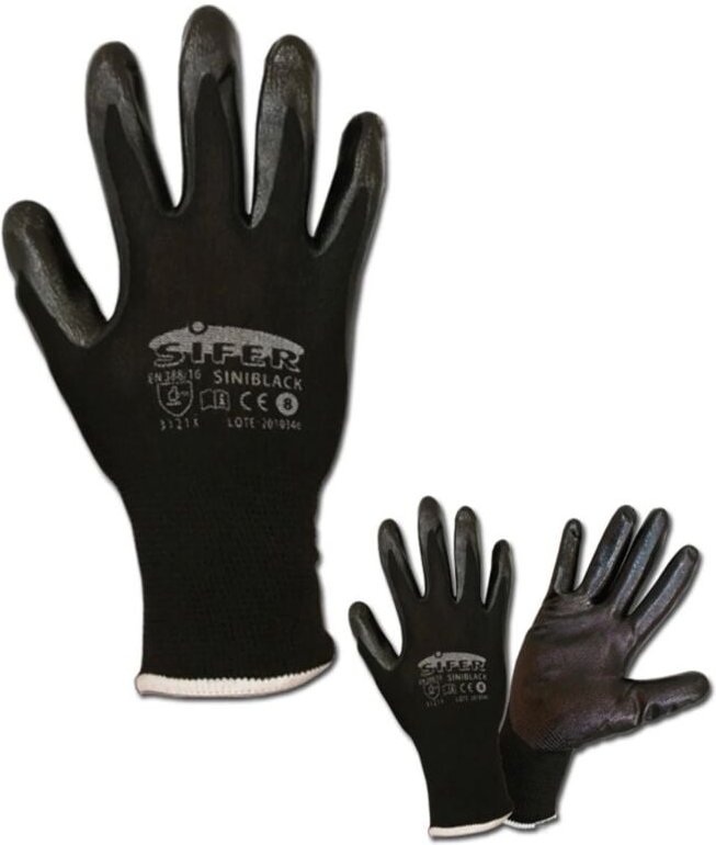 Sifer Black Nitrile Nylon Glove t 8SI680 Siniblack Titan