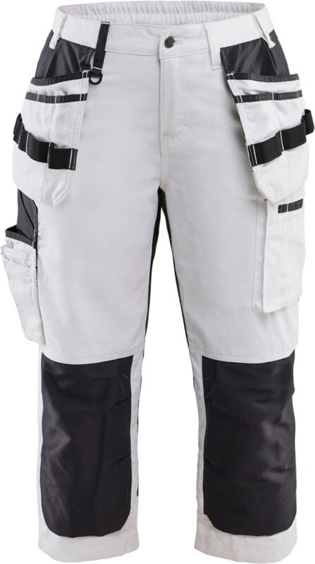 Arbeits-Pantacourt für Maler, Stretch, Damen 7109 - Weiß/Schwarz S - FR(38) - SE(C36) - Kurz