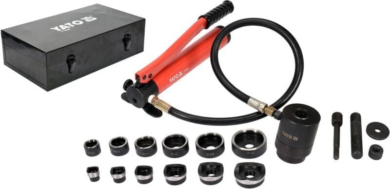 Yato Hydraulischer Lochstanzen-Satz 22–60 mm 6 t Presskraft inkl. Handpumpe+Schlauch+Koffer