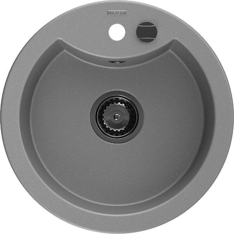 Diego 1-Becken-Granit-Spüle 488 x 480 mm, Grau, Siphon Schwarz - 6512481000-71-B - Mexen