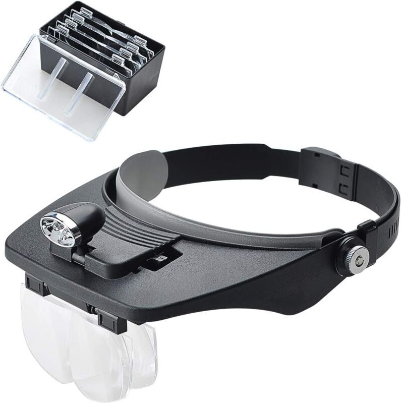 Kopfband-Lupe mit 2 LED-Leuchten, freihändiges Kopf-Headset mit 4 abnehmbaren Linsen zum Lesen, Elektronikreparatur, Sch...