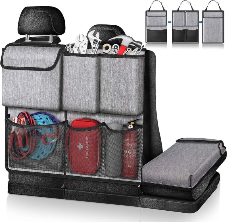 Linghhang - Kofferraum-Organizer (grau) – abnehmbare Auto-Aufbewahrungstasche, Mehrzweck-Autositz-Organizer-Tasche für A...