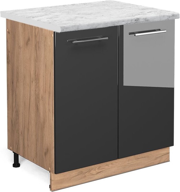 Vicco - Spülenunterschrank Fame-Line, Anthrazit Hochglanz, 80 cm , ap Marmor