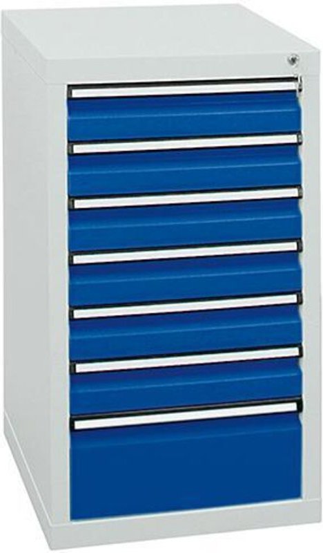 Schubladenschrank Serie sts 410, 7 Schubladen enzianblau (6x100, 1x200mm) - Stumpf