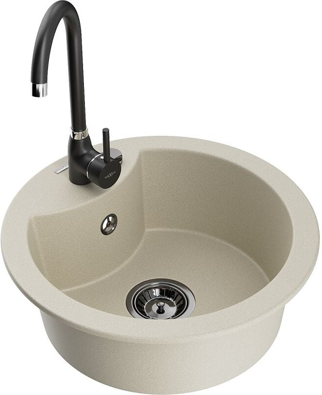 Diego 1-Becken-Granit-Spüle mit Mischbatterie Telma, Beige - 6512-69-670200-70 - Mexen