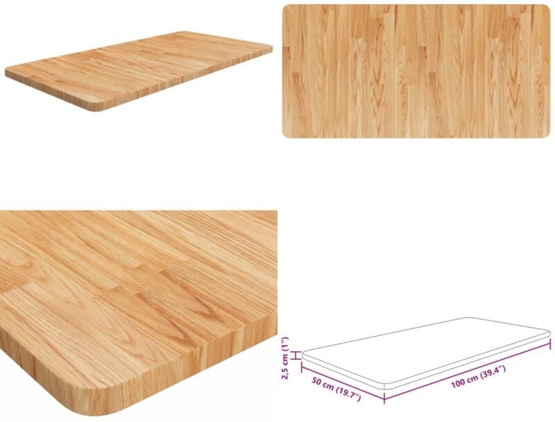 Waschtischplatte Hellbraun 100x50x2,5 cm Massivholz Behandelt - Waschtischplatte - Eichenholzarbeitsplatte - Badarbeitsp...