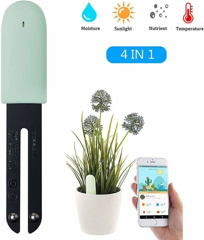 Feuchtigkeitsdetektor Pflanzensensor Blumenpflegetester, Smart Plant Monitor, 4-in-1 Bluetooth Pflanzensensor überwacht ...
