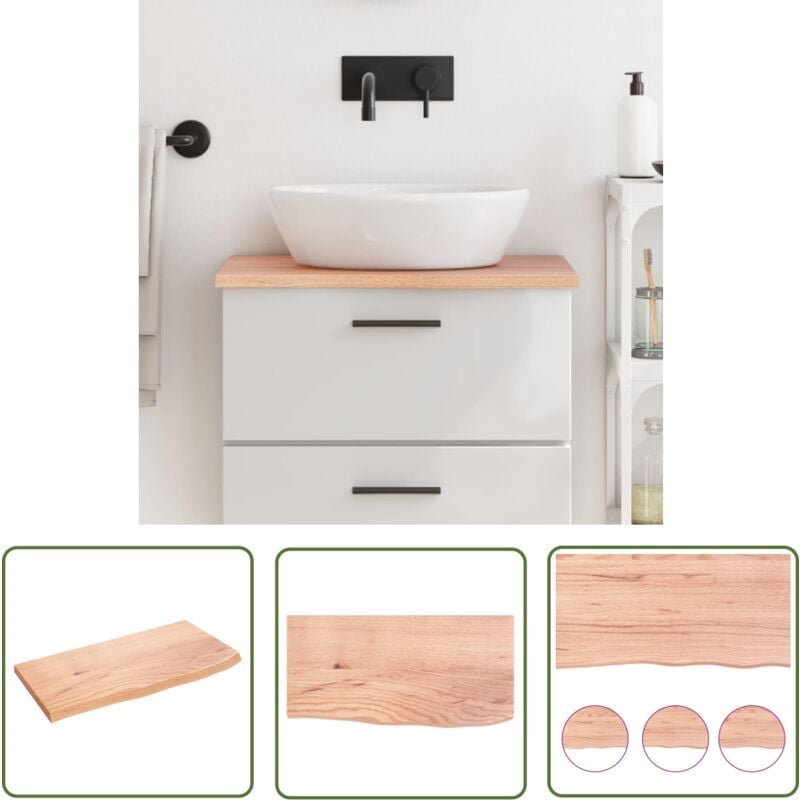 Waschtischplatte Hellbraun 60x30x2 cm Massivholz Behandelt - Eichenholz Platte - Holz Waschttischplatte - Waschbeckenunt...