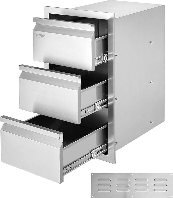 Outdoor-Küchenschubladen 14,7'B x 25,4'H x 18,7'T, bündig montierte Grillschubladen mit Edelstahlgriff für die Grillstat...