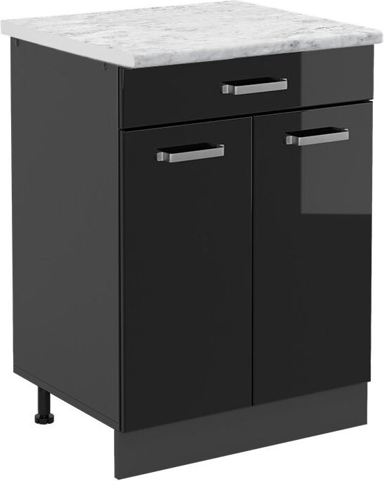 Vicco - Küchenunterschrank R-Line, Schwarz Hochglanz, 80 cm ap Marmor