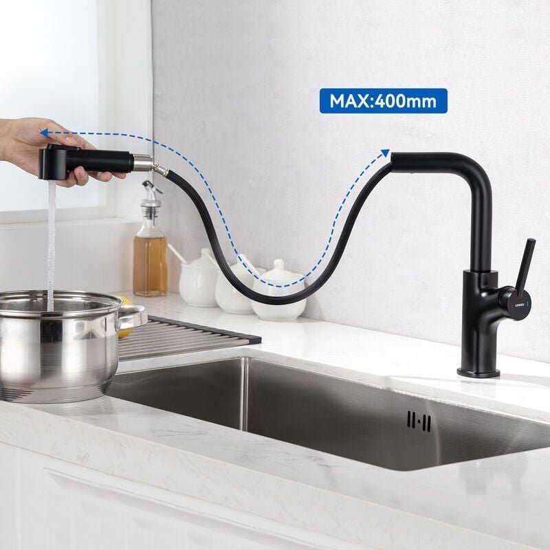 Lonheo Hochdruck-Küchenarmatur, Schwarz Wasserhahn Spültischarmatur mit Zwei-Funktion-Brause, 360° drehbar Küchenwasserh...