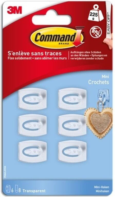 6er Set Mini-Klebehaken, COMMAND, transparent 0,225 kg COMMAND