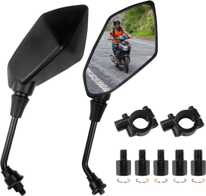 Paar Motorrad-Lenkerendenspiegel, universell verstellbare 360°-Motorrad-Seitenspiegel mit M8- und M10-Schraube, Motorrad...