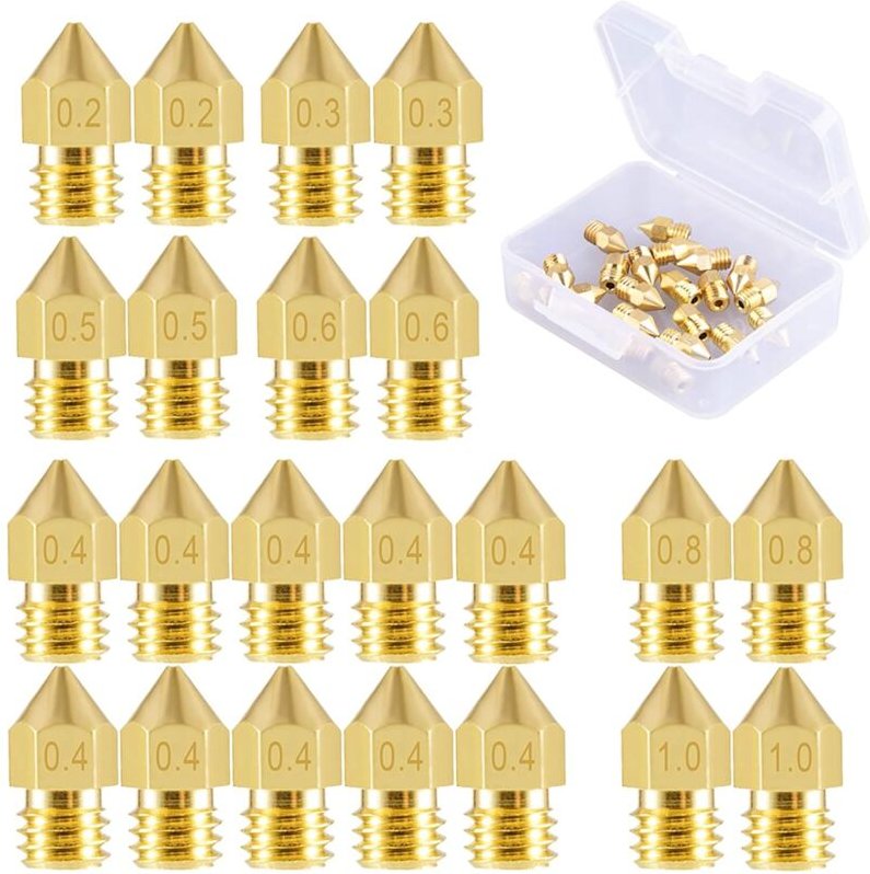 22 Stück Druckerdüsen MK8 Düse 0,2 mm, 0,3 mm, 0,4 mm, 0,5 mm, 0,6 mm, 0,8 mm, 1,0 mm für Makerbot CR-10 3D-Drucker