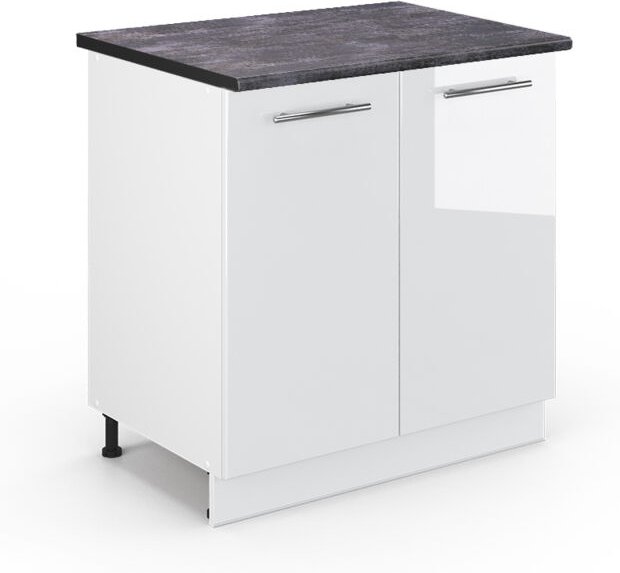 Vicco - Spülenunterschrank Fame-Line, Weiß Hochglanz, 80 cm mit Regal, ap Anthrazit