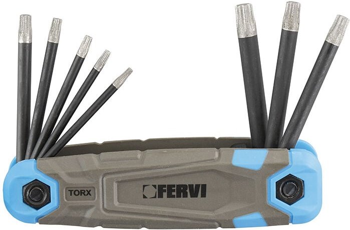 Satz mit 8 T9-T40-Torx-Schlusseln mit Diamantspitze Fervi 0558/tx