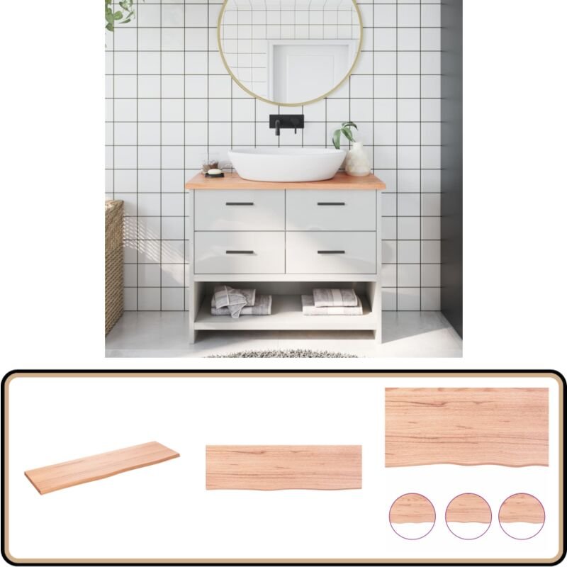 Waschtischplatte Hellbraun 100x30x2 cm Massivholz Behandelt - Holz Waschttisch Platte - Eiche Massiv - Badezimmersanieru...