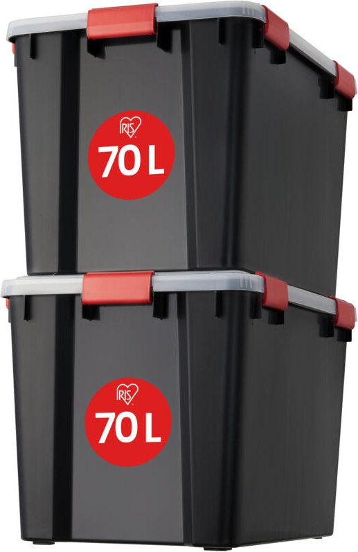 Luftdichte Kunststoff-Aufbewahrungsboxen mit Deckel, 70L, 2er-Set, Schwarz, Hermetischer wasserdichter Verschluss, Robus...