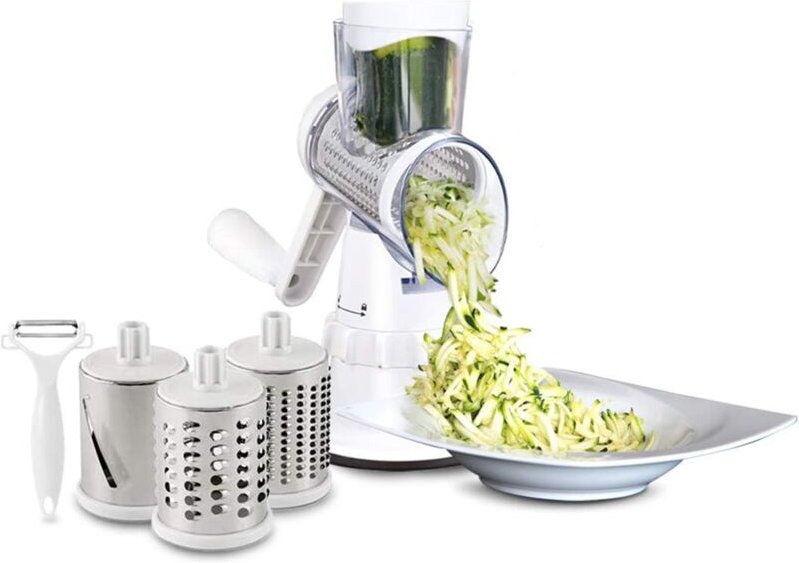 Livington Sumo Slicer Trommelreibe – Gemüseschneider, Gemüsehobel, Reibe & Parmesanreibe mit 3 Einsätzen