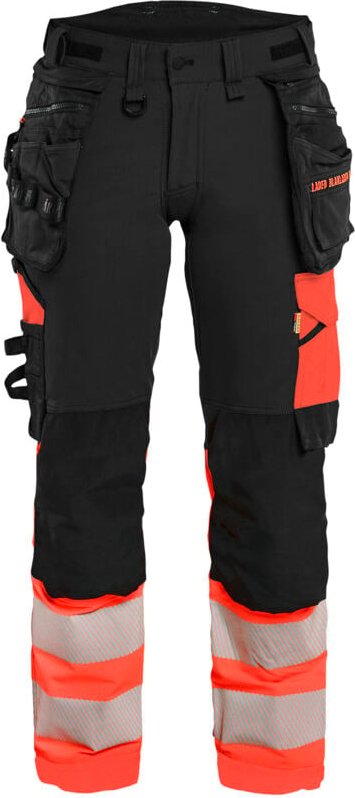 Dehnbarer Arbeitshose 4D Hochsichtbarkeit Damen 7025 – Schwarz/Neonrot S – FR(36) – SE(C34) – Normen