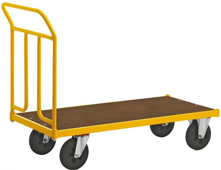 Kongamek Plattformwagen pulverbeschichtet mit Ladefläche 1200x604mm aus MDF, Schiebebügel und Gummibereifung ohne Bremse