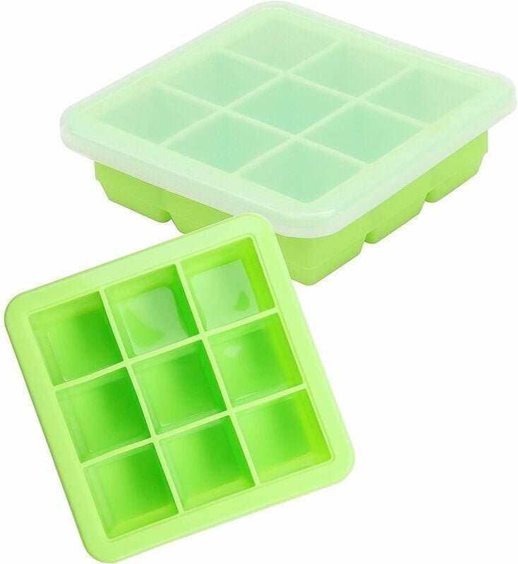 Thumbnail - Baby-Gefrierform aus Silikon mit transparentem Deckel (2er-Set) – Baby-Eiswürfelform 9 x 30 ml – stapelbare Silikon-Eisw...