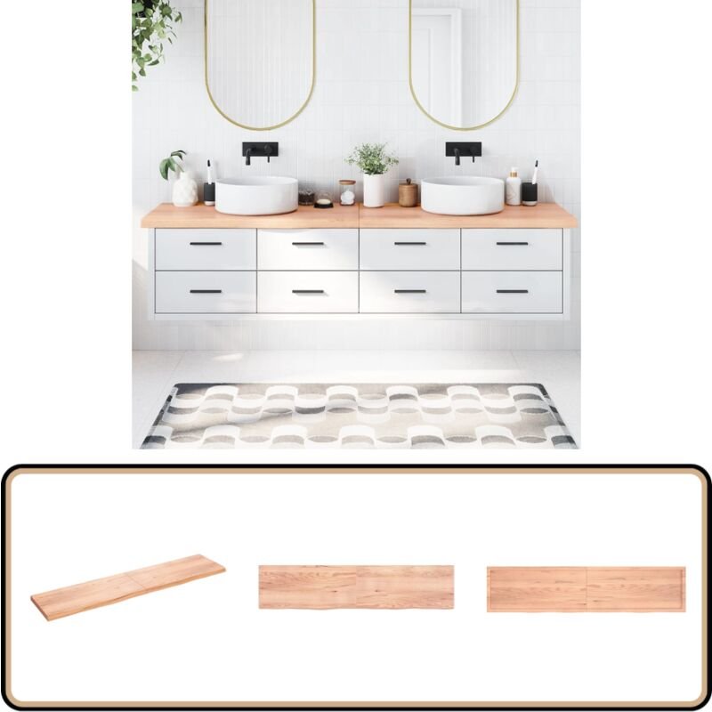 Waschtischplatte Hellbraun 220x50x(2-6) cm Massivholz Behandelt - Holz Waschttisch Platte - Eiche - Massivt Holz - Badre...