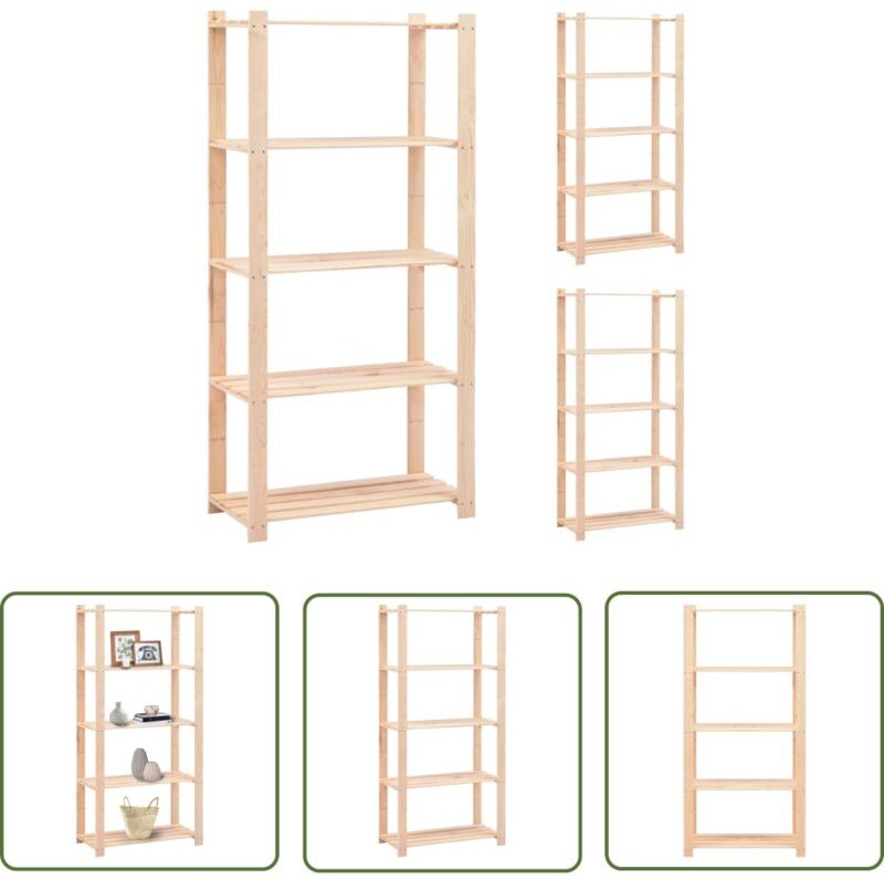 Lagerregale 5 Böden 3 Stk. 80x38x170cm Massivholz Kiefer 250kg - Industrieregal - Holzregal - Lagerregal - Massivholzkas...