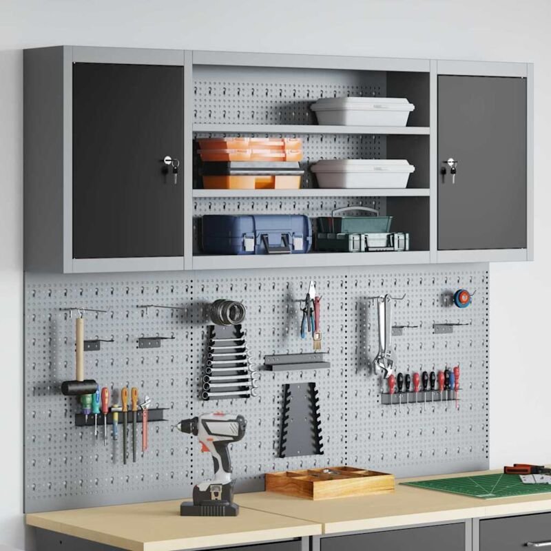6-tlg. Werkzeugschrank-Set mit Stecktafel Wandmontage Schwarz Vidaxl 462250