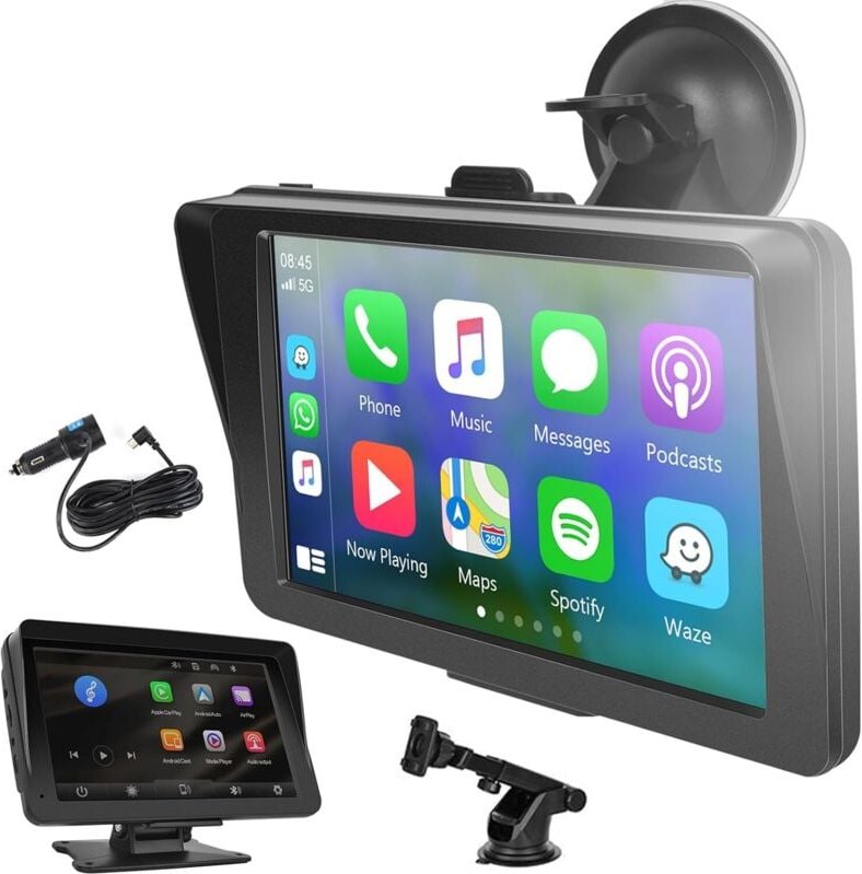 Tragbarer Bildschirm, kabelloses Carplay, Android Auto, kabelloses AirPlay/Mirror Link-Autoradio, Bluetooth, Freispreche...