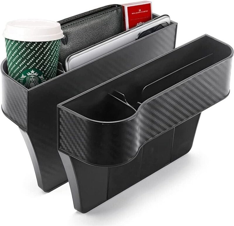 Thumbnail - Seiten-Organizer für Autositze, 2er-Pack, multifunktionale Aufbewahrungsbox mit Getränkehaltern, Autoinnenraum (schwarz)