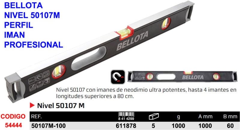 Bellota - Professionelle Wasserwaage 50107M-100 mit Magnetprofil