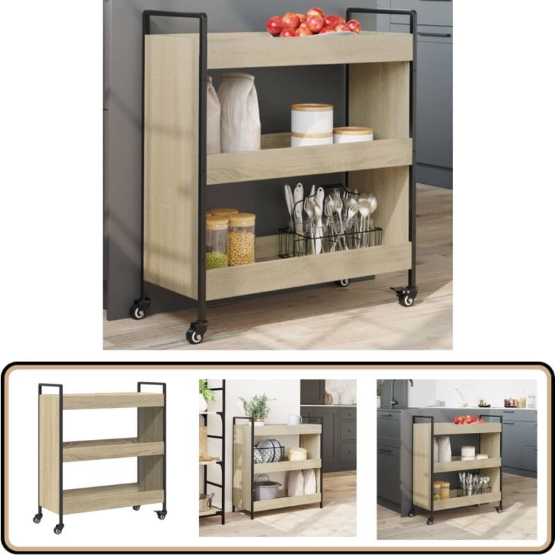 Küchenwagen Sonoma-Eiche 70x30x82 cm Holzwerkstoff - Küchentisch - Küchenschrank - Rollwagen - Sideboard - Esstisch