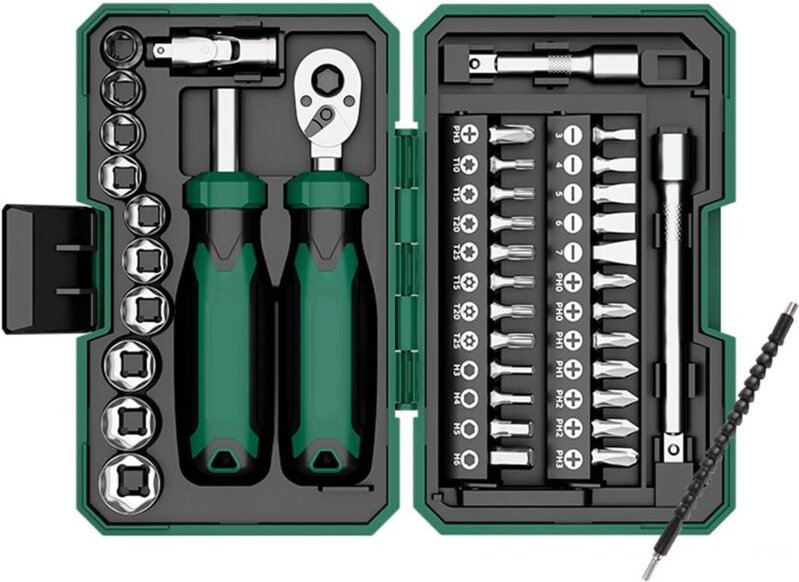 40-teiliges Reparaturwerkzeug-Set mit Ratsche und Schraubendreher, magnetischer Schraubendreherkopf, Handreparaturwerkze...