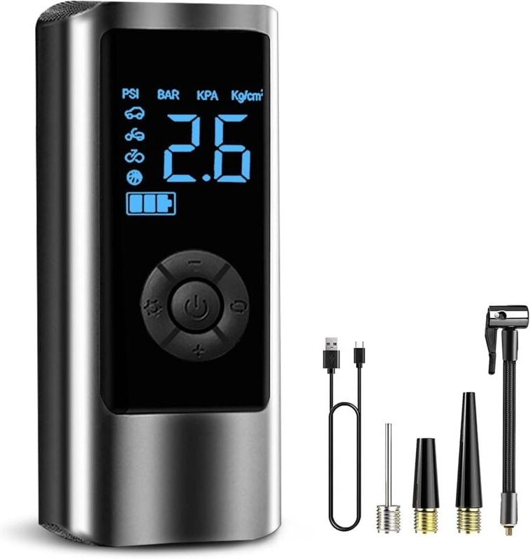 150PSI Mini-Elektroluftpumpe, 6000 mAh elektrische Fahrradpumpe mit digitalem LCD-Display mit LED-Licht, wiederaufladbar...