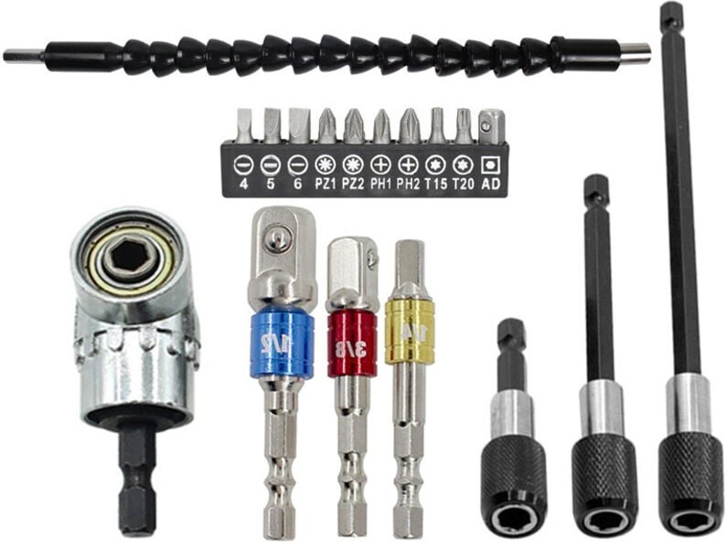 Tigrezy - Flexibles Bohrerverlängerungsset, inkl. 105° biegbarer Bohrerverlängerung, 3-tlg. 1/4 3/8 1/2 Zoll Universal-S...